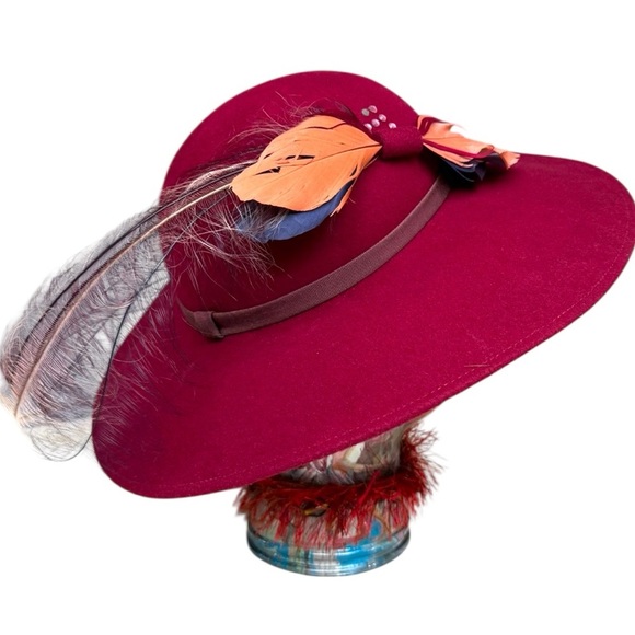 Vintage Burgundy Felt Hat Wide Brim Kurt Jr. by Tom Horn, Small Fit, Occasional - Picture 4 of 11